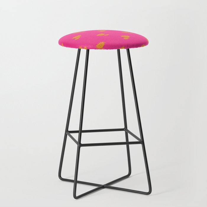 Art Nouveau Yellow Tropical Flowers - Hot Pink Pattern Stool Gallery Image 1