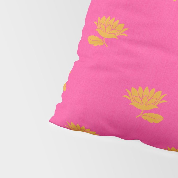 Art Nouveau Yellow Tropical Flowers - Hot Pink Pattern Pillow Sham Gallery Image 4