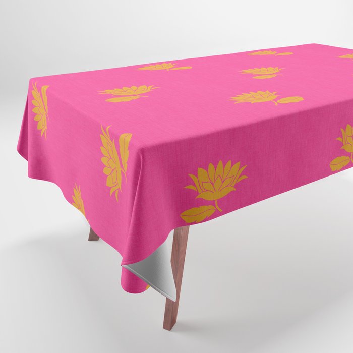 Art Nouveau Yellow Tropical Flowers - Hot Pink Pattern Tablecloth Gallery Image 1