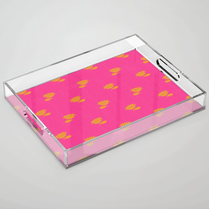 Art Nouveau Yellow Tropical Flowers - Hot Pink Pattern Acrylic Tray Gallery Image 1