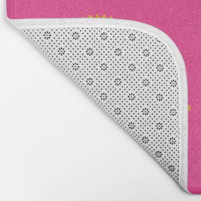 Art Nouveau Yellow Tropical Flowers - Hot Pink Pattern Bath Mat Gallery Image 2