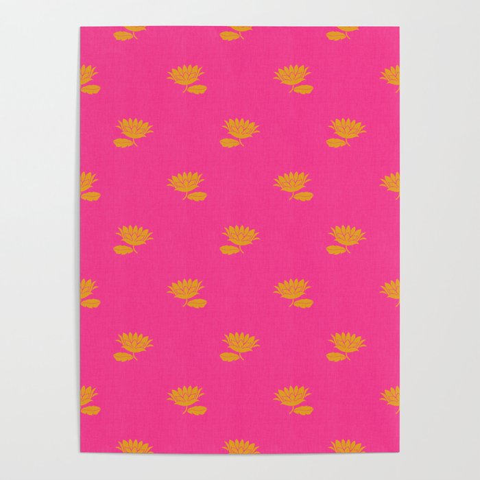Art Nouveau Yellow Tropical Flowers - Hot Pink Pattern Poster Gallery Image 4