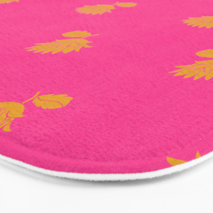Art Nouveau Yellow Tropical Flowers - Hot Pink Pattern Bath Mat Gallery Image 3