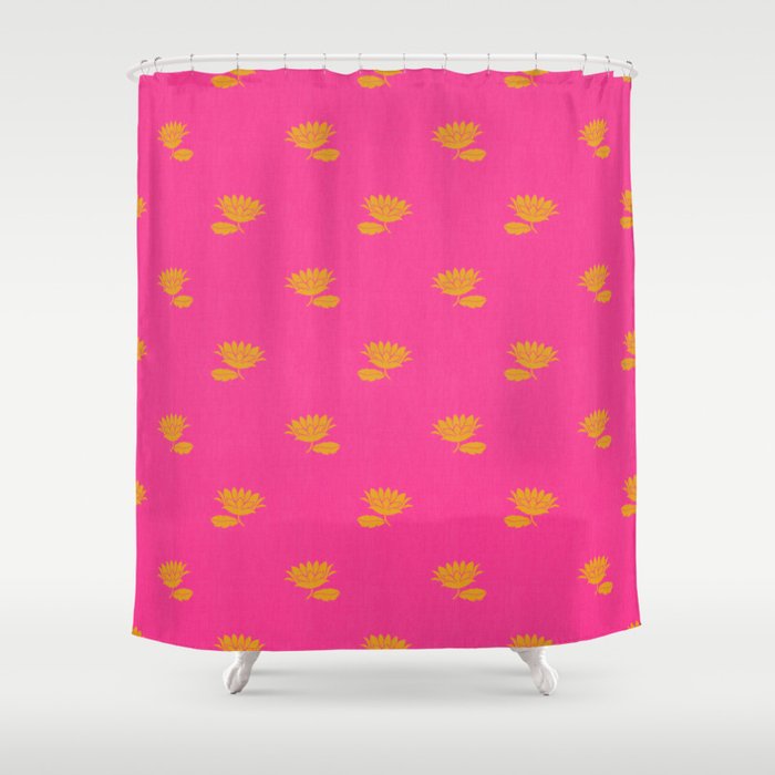 Art Nouveau Yellow Tropical Flowers - Hot Pink Pattern Shower Curtain Gallery Image 1