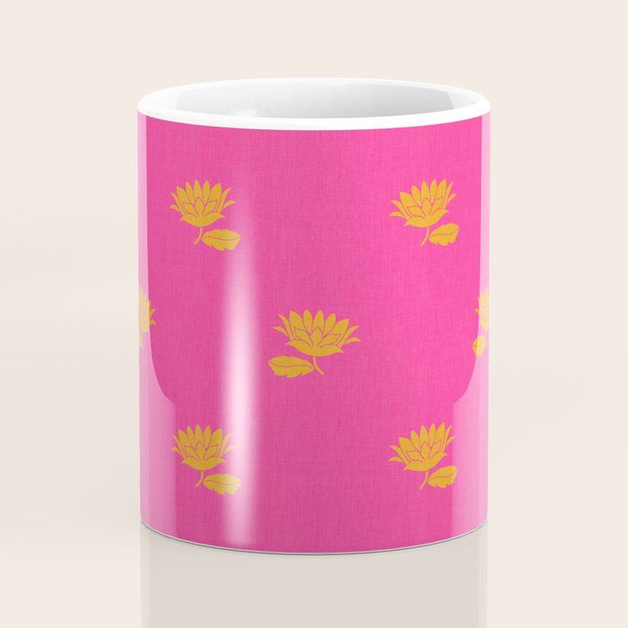 Art Nouveau Yellow Tropical Flowers - Hot Pink Pattern Coffee Mug Gallery Image 4