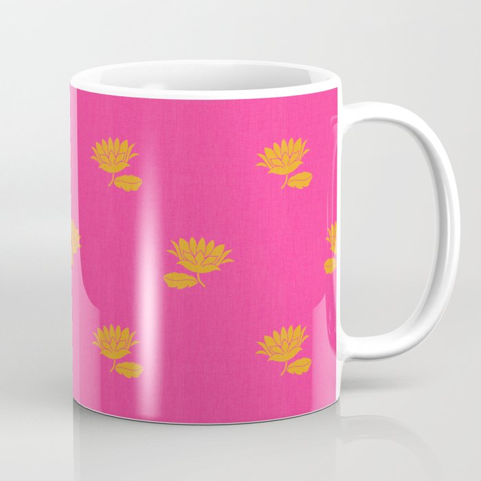 Art Nouveau Yellow Tropical Flowers - Hot Pink Pattern Coffee Mug Gallery Image 1