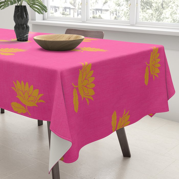 Art Nouveau Yellow Tropical Flowers - Hot Pink Pattern Tablecloth Gallery Image 3