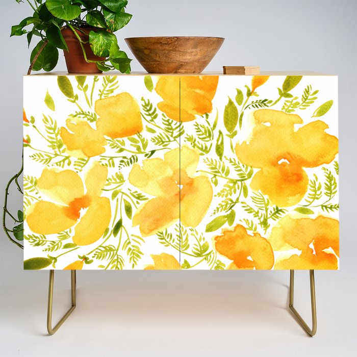 Watercolor California poppies (Quad set, #2) Credenza Gallery Image 1