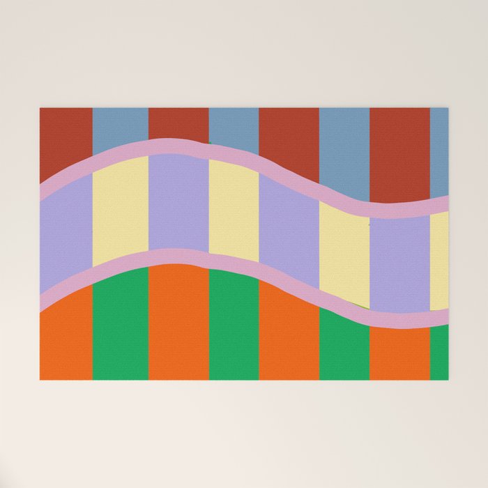 Wavy Abstract Stripe Art Retro Color Flow with Orange Lavender Green andTerracotta Welcome Mat Gallery Image 1