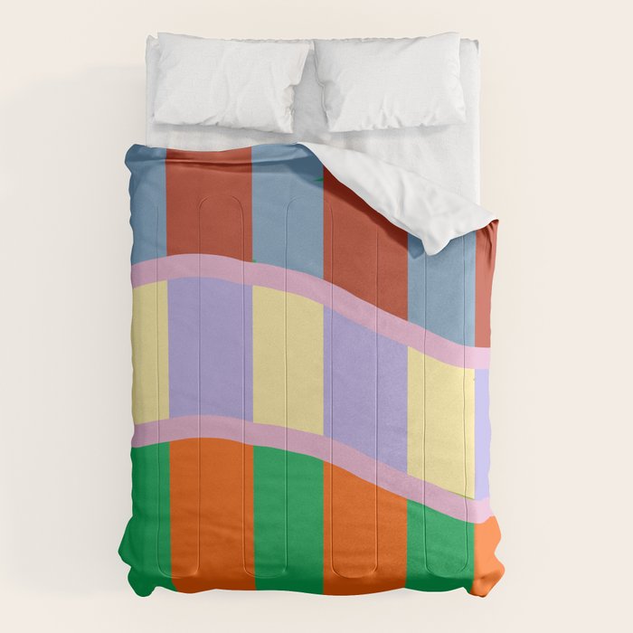 Wavy Abstract Stripe Art Retro Color Flow with Orange Lavender Green andTerracotta Comforter Gallery Image 6