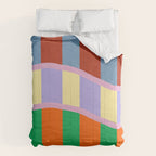 Wavy Abstract Stripe Art Retro Color Flow with Orange Lavender Green andTerracotta Comforter Gallery Image 6