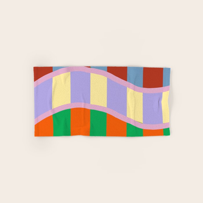 Wavy Abstract Stripe Art Retro Color Flow with Orange Lavender Green andTerracotta Bath Towel Gallery Image 1