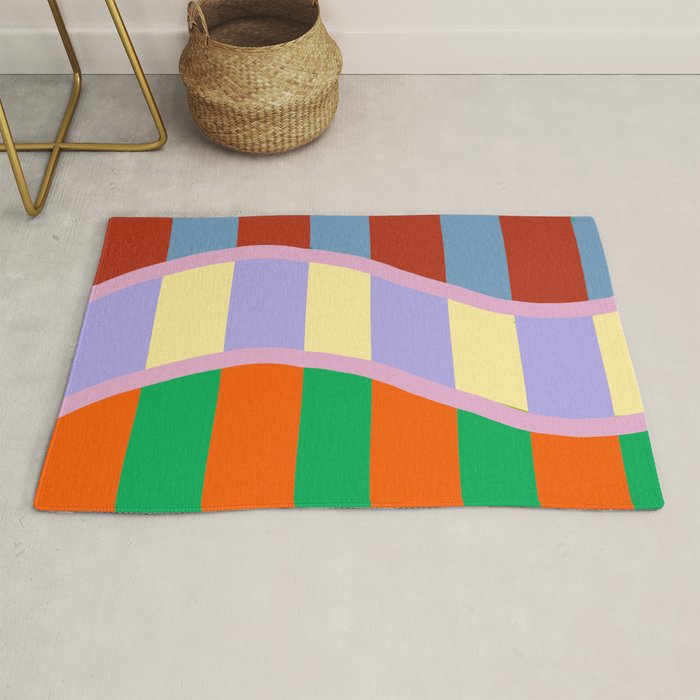 Wavy Abstract Stripe Art Retro Color Flow with Orange Lavender Green andTerracotta Rug Gallery Image 1
