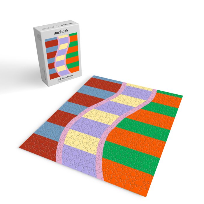 Wavy Abstract Stripe Art Retro Color Flow with Orange Lavender Green andTerracotta Jigsaw Puzzle Gallery Image 2
