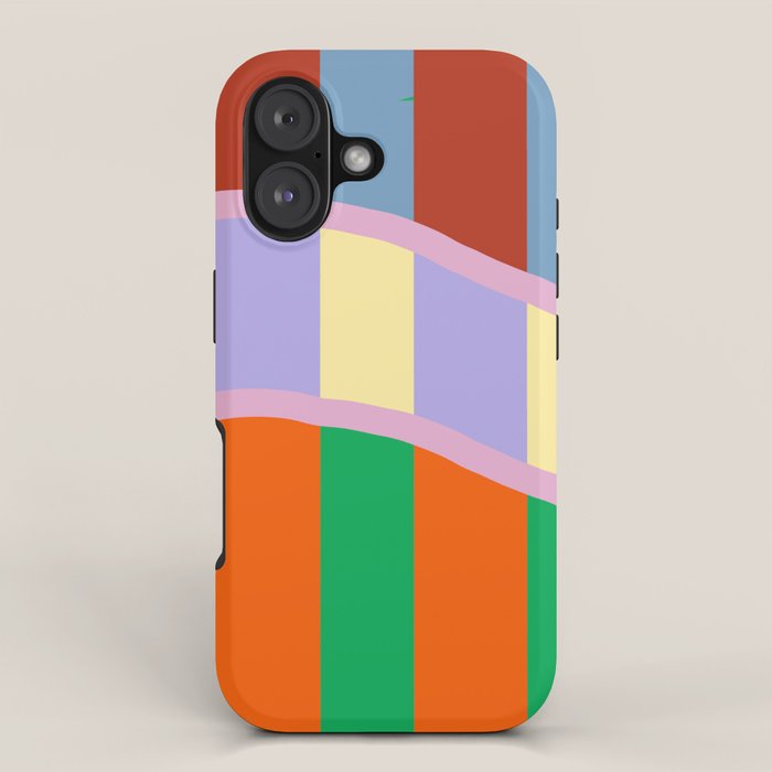 Wavy Abstract Stripe Art Retro Color Flow with Orange Lavender Green andTerracotta iPhone Case Gallery Image 1
