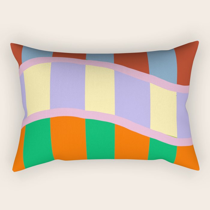 Wavy Abstract Stripe Art Retro Color Flow with Orange Lavender Green andTerracotta Rectangular Pillow Gallery Image 1