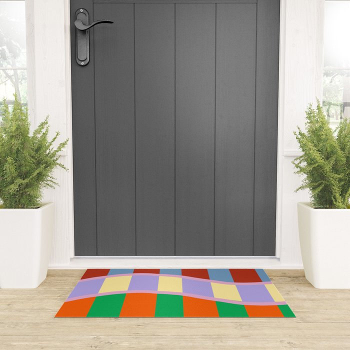 Wavy Abstract Stripe Art Retro Color Flow with Orange Lavender Green andTerracotta Welcome Mat Gallery Image 3