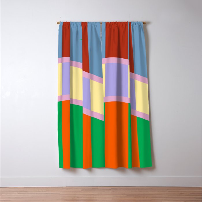 Wavy Abstract Stripe Art Retro Color Flow with Orange Lavender Green andTerracotta Window Curtain Gallery Image 3