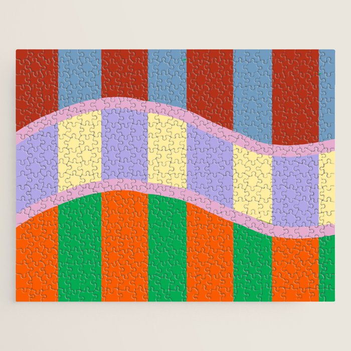 Wavy Abstract Stripe Art Retro Color Flow with Orange Lavender Green andTerracotta Jigsaw Puzzle Gallery Image 1