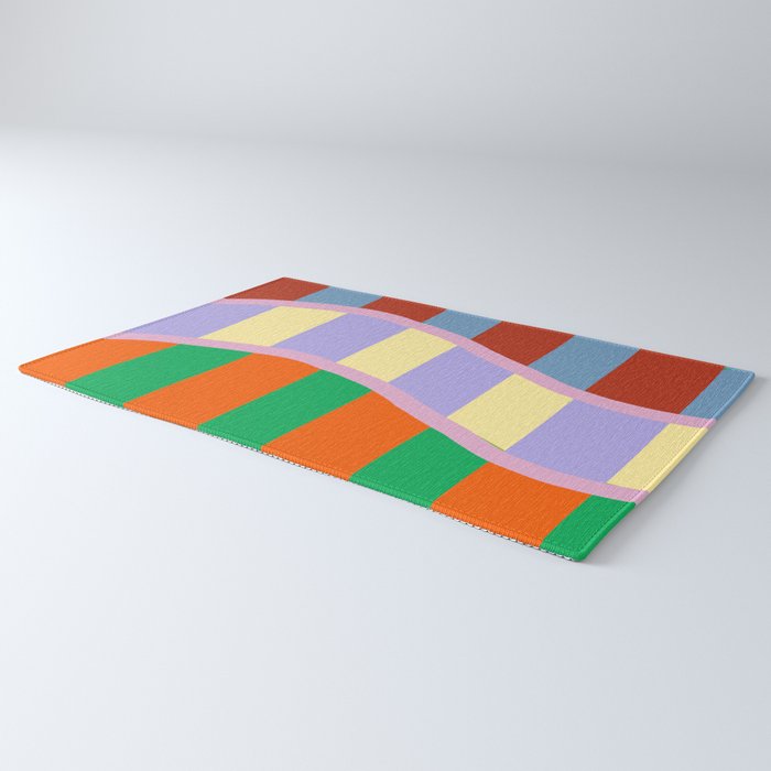 Wavy Abstract Stripe Art Retro Color Flow with Orange Lavender Green andTerracotta Rug Gallery Image 3