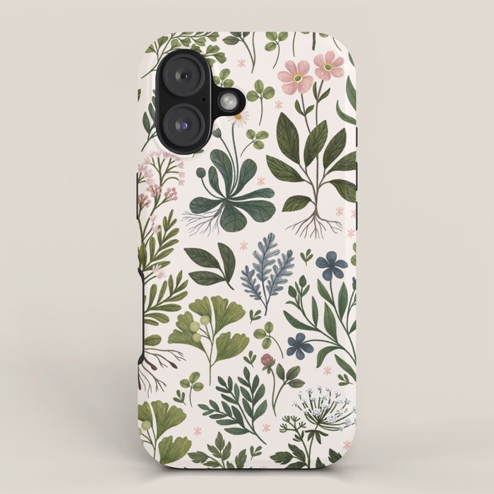 Herbarium ~ vintage inspired botanical art print ~ white iPhone Case Gallery Image 1