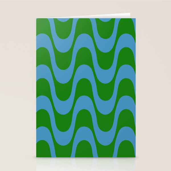 Retro Groovy Waves - Blue and Green Stationery Card Gallery Image 2