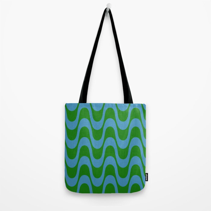 Retro Groovy Waves - Blue and Green Tote Bag Gallery Image 2