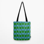 Retro Groovy Waves - Blue and Green Tote Bag Gallery Image 2