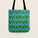 Retro Groovy Waves - Blue and Green Tote Bag Gallery Image 1