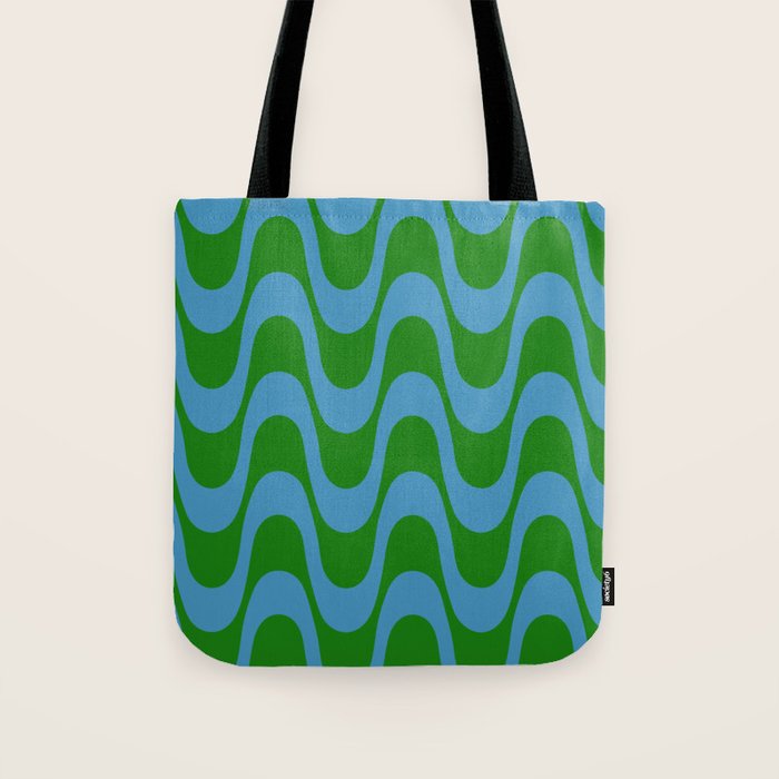 Retro Groovy Waves - Blue and Green Tote Bag Gallery Image 1