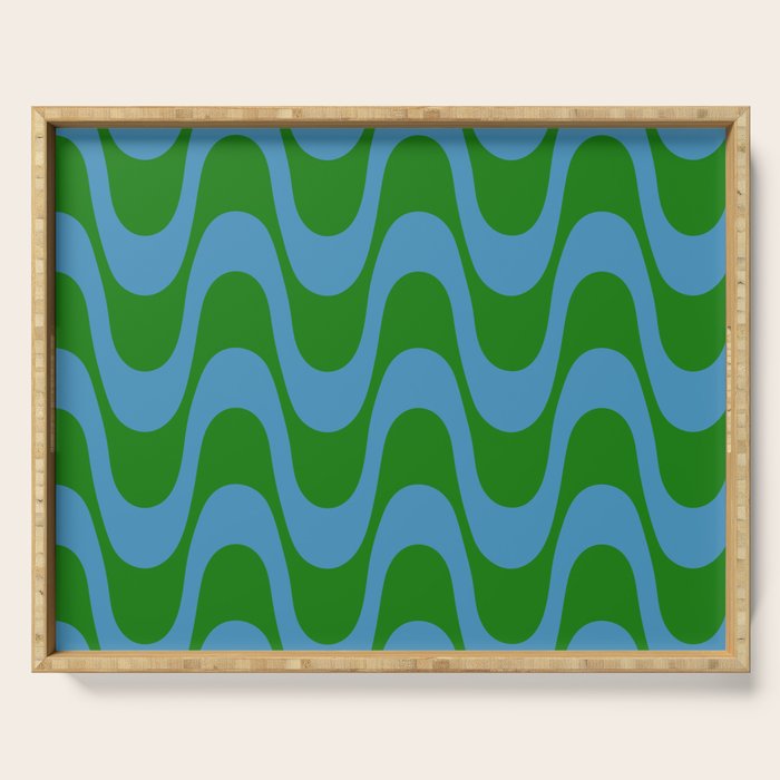 Retro Groovy Waves - Blue and Green Serving Tray Gallery Image 1