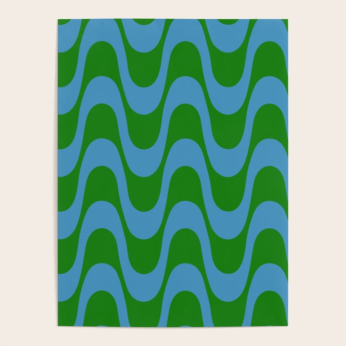 Retro Groovy Waves - Blue and Green Poster Gallery Image 1