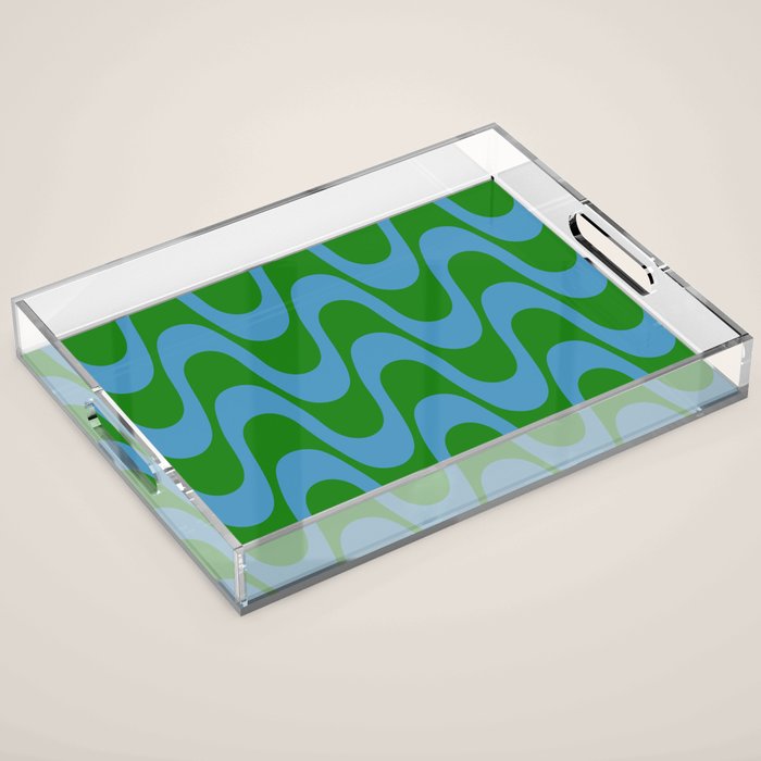 Retro Groovy Waves - Blue and Green Acrylic Tray Gallery Image 1