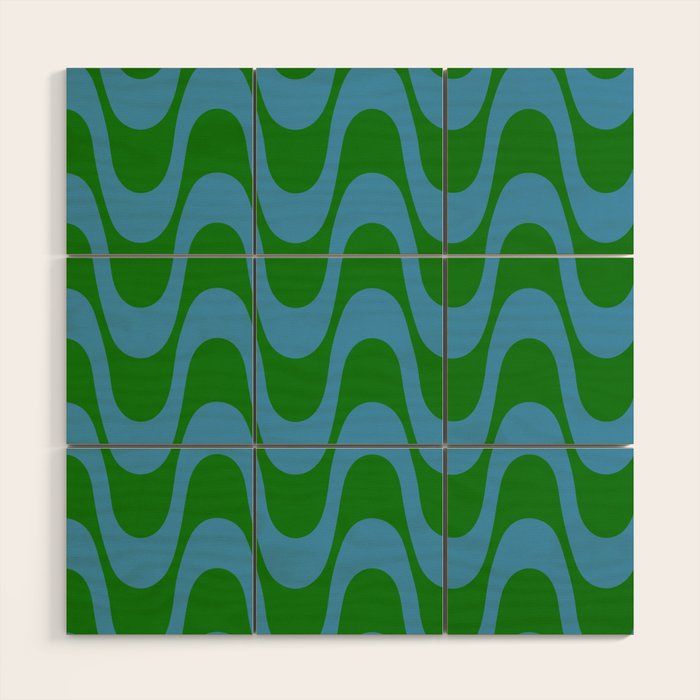 Retro Groovy Waves - Blue and Green Wood Wall Art Gallery Image 1