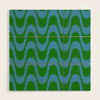 Retro Groovy Waves - Blue and Green Wood Wall Art Gallery Image 1