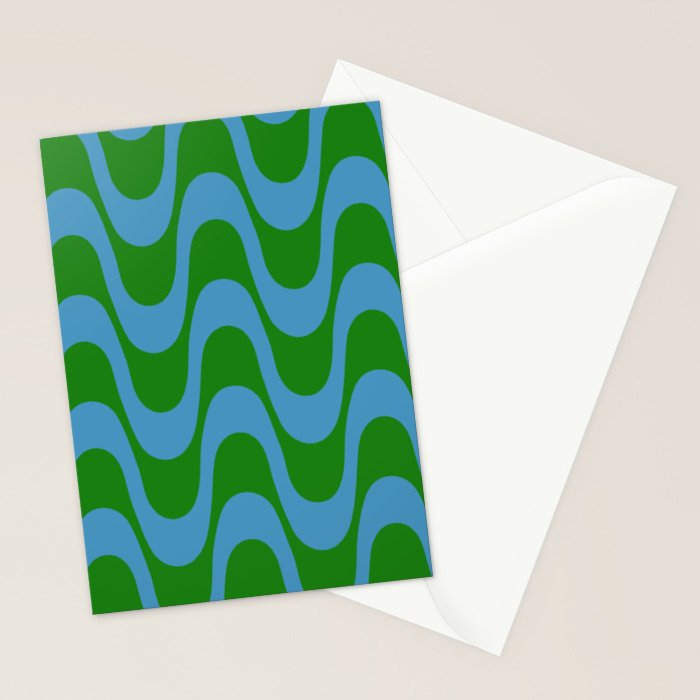 Retro Groovy Waves - Blue and Green Stationery Card Gallery Image 2