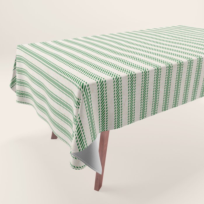 French Green Ticker Stripe Tablecloth Gallery Image 1