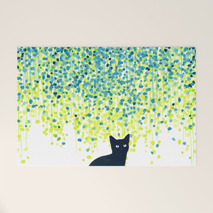 Cat in the garden under willow tree Welcome Mat Gallery Image 1