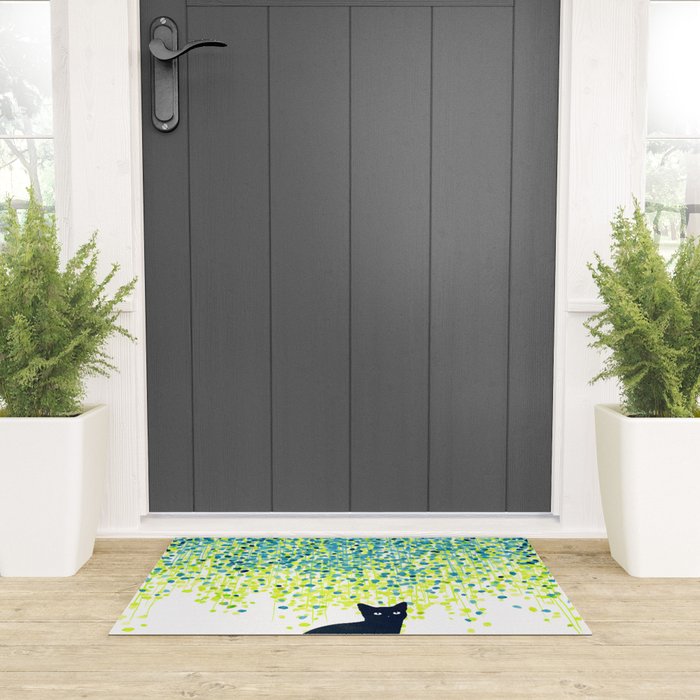 Cat in the garden under willow tree Welcome Mat Gallery Image 3