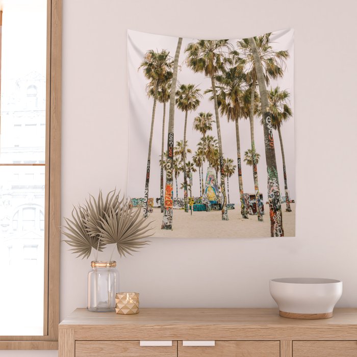 Palm Trees on Venice Beach - Los Angeles California Travel Photography Wall Tapestry Gallery Image 2