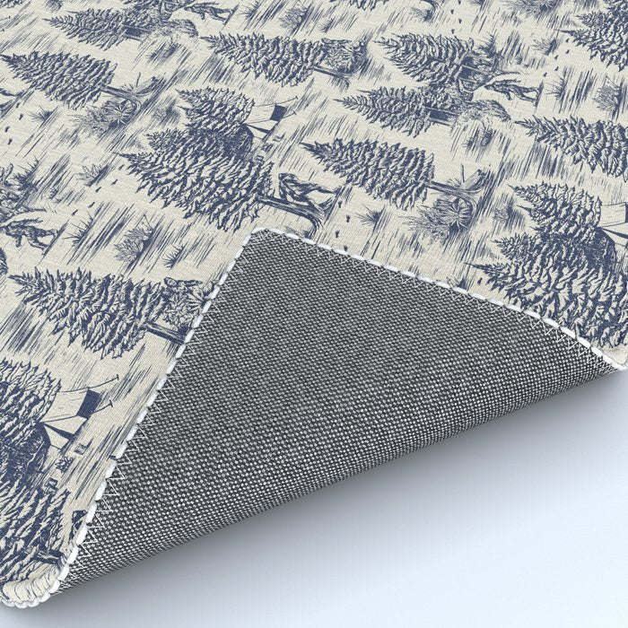 Bigfoot / Sasquatch Toile de Jouy in Blue Rug Gallery Image 4