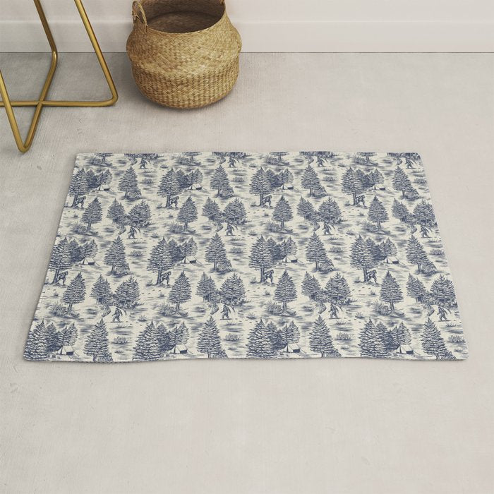 Bigfoot / Sasquatch Toile de Jouy in Blue Rug Gallery Image 1