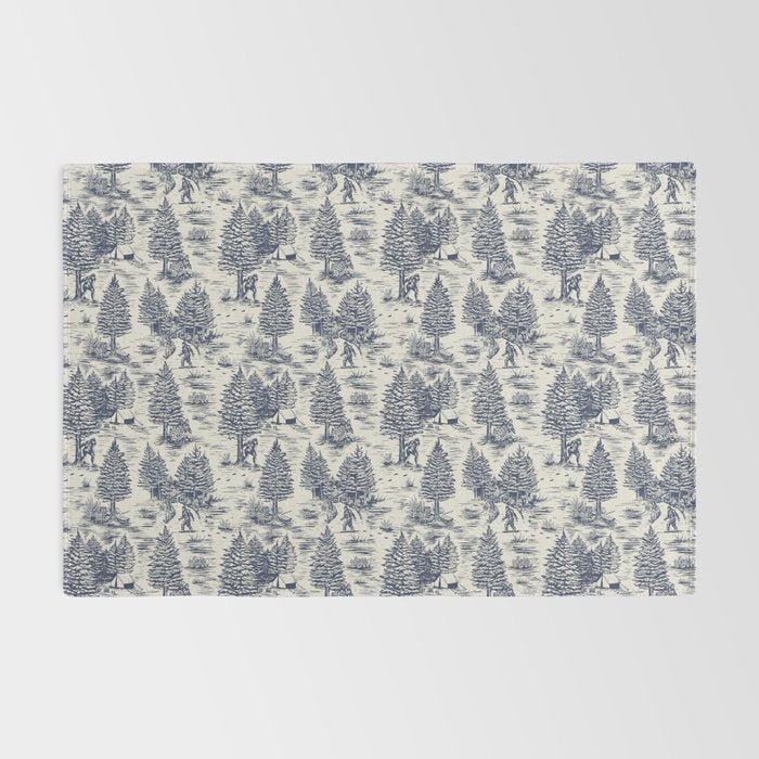 Bigfoot / Sasquatch Toile de Jouy in Blue Rug Gallery Image 2