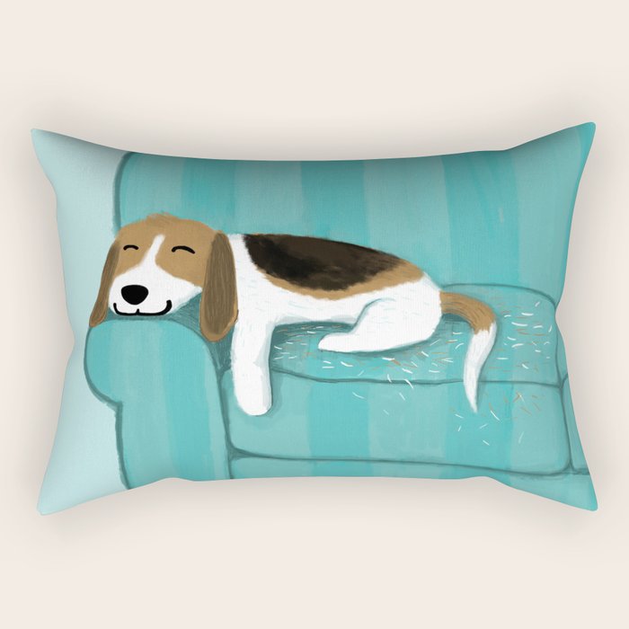 Happy Couch Beagle | Cute Sleeping Dog Rectangular Pillow Gallery Image 1