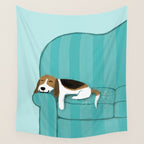 Happy Couch Beagle | Cute Sleeping Dog Wall Tapestry Gallery Image 4