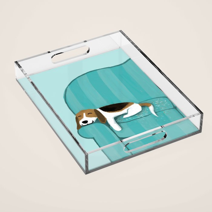 Happy Couch Beagle | Cute Sleeping Dog Acrylic Tray Gallery Image 1