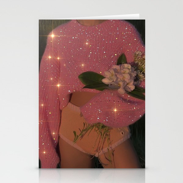 THE END OF JUNE | flowers | pink | collage | aesthetic | summer | glitter | bling | girl  Stationery Card Gallery Image 2