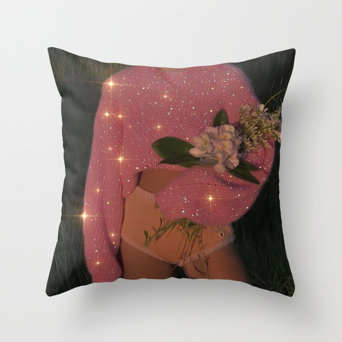 THE END OF JUNE | flowers | pink | collage | aesthetic | summer | glitter | bling | girl  Throw Pillow Gallery Image 6