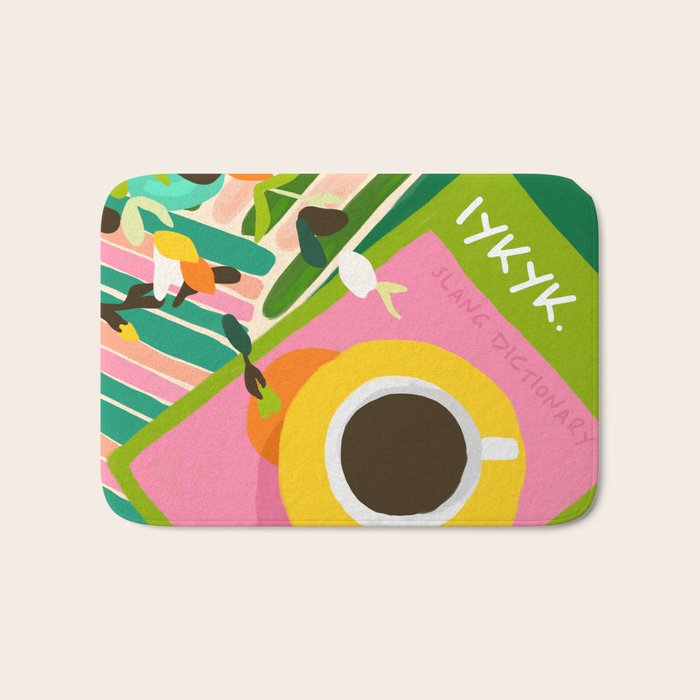 IYKYK, If You Know You Know, Typography Tea American Slang Quote Quirky, English Language Communication Millennials Whimsical Fun, Eclectic Bohemian Contemporary Painting Words Attitude Bath Mat Gallery Image 1