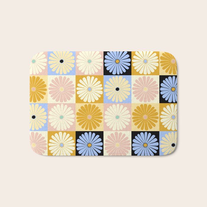 Retro Flowers Check Pattern XXVII Bath Mat Gallery Image 1